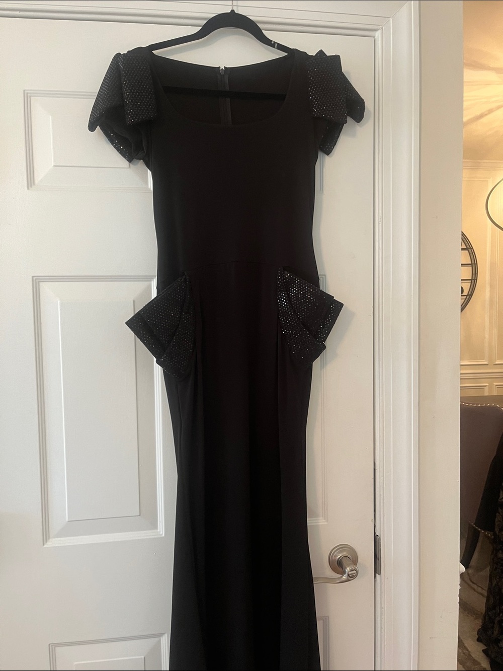 Black Maxi Dress with Embellished Pocket Details